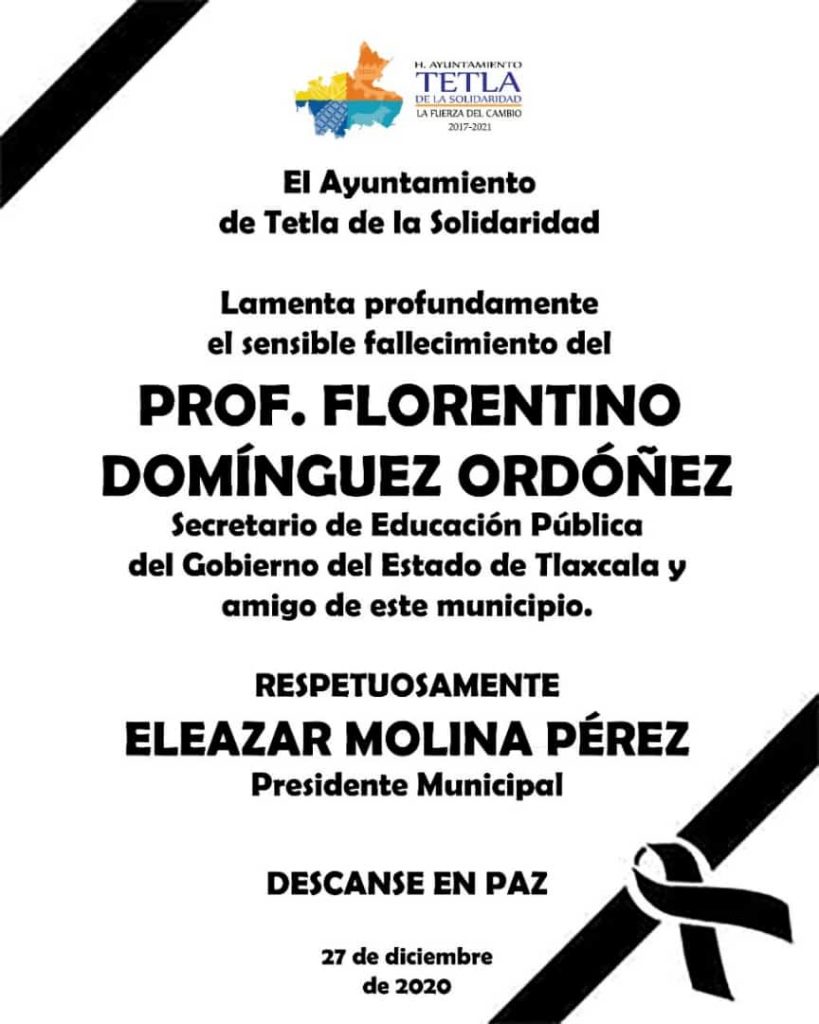 Lamenta Ayuntamiento de Tetla el fallecimiento del profesor FDO