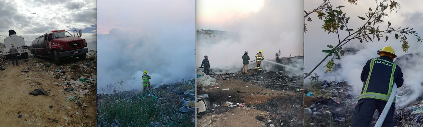 Bomberos atiende incendio en relleno sanitario de Nanacamilpa