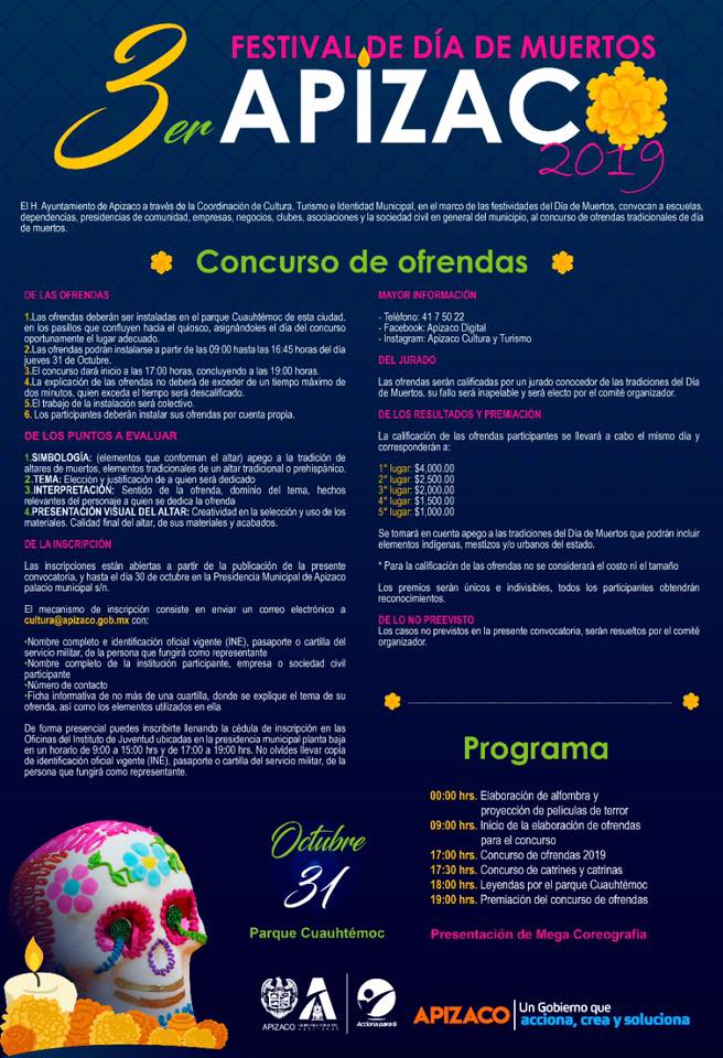 Anuncia Apizaco Tercer Festival de Día de Muertos 2019