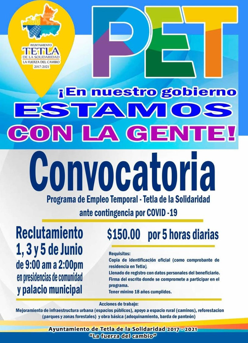 Arranca este lunes reclutamiento para PET en Tetla