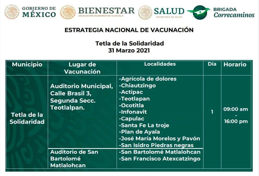 Informan la Estrategia Nacional de Vacunación al municipio de Tetla