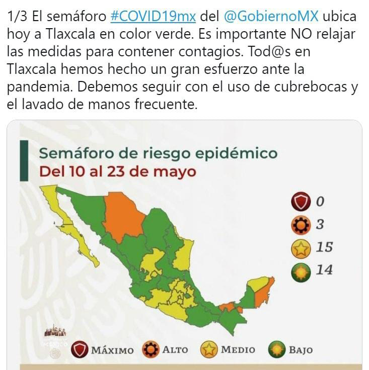 Tlaxcala cambia a color verde en el semáforo epidemiológico