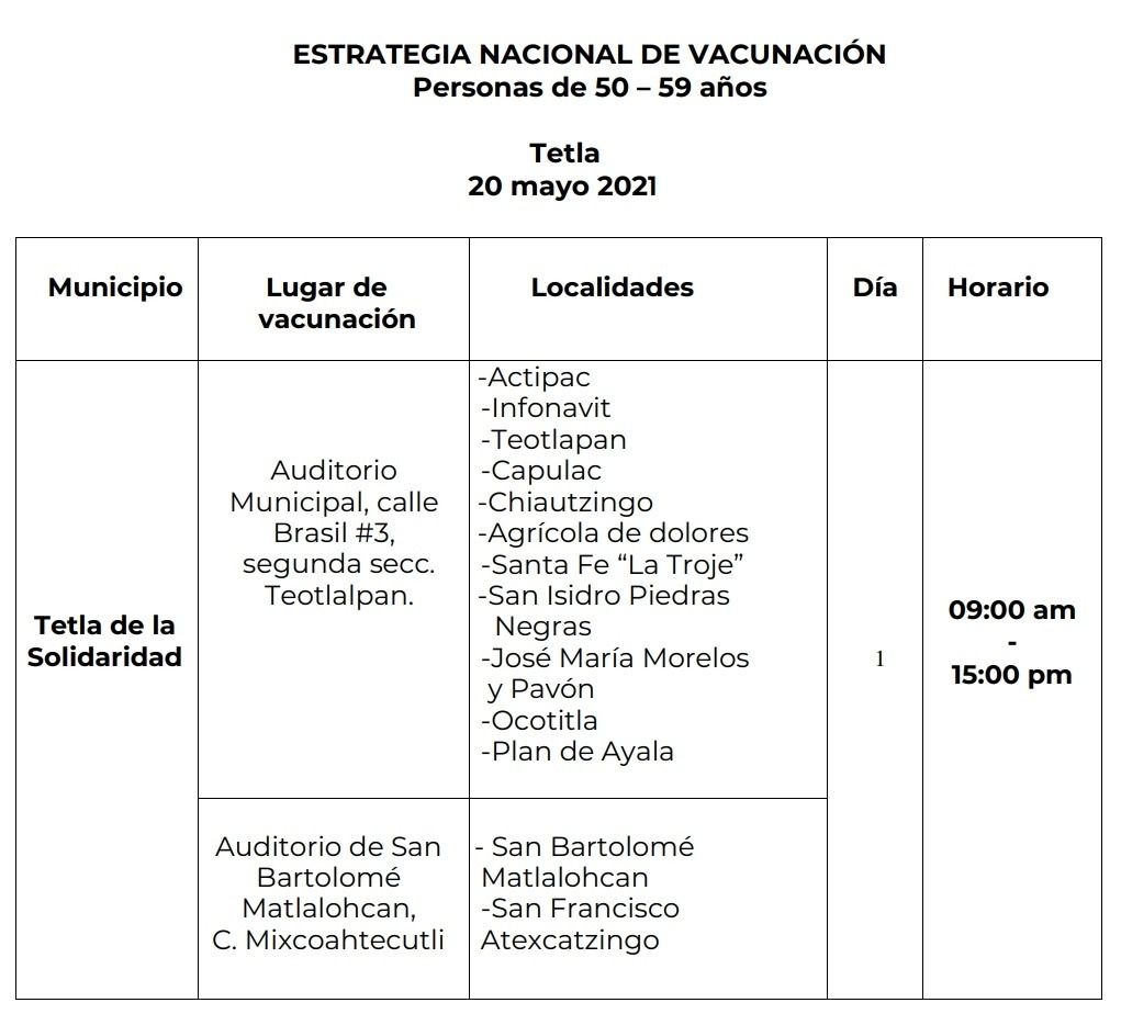 Llega a Tetla la «Estrategia Nacional de Vacunación»