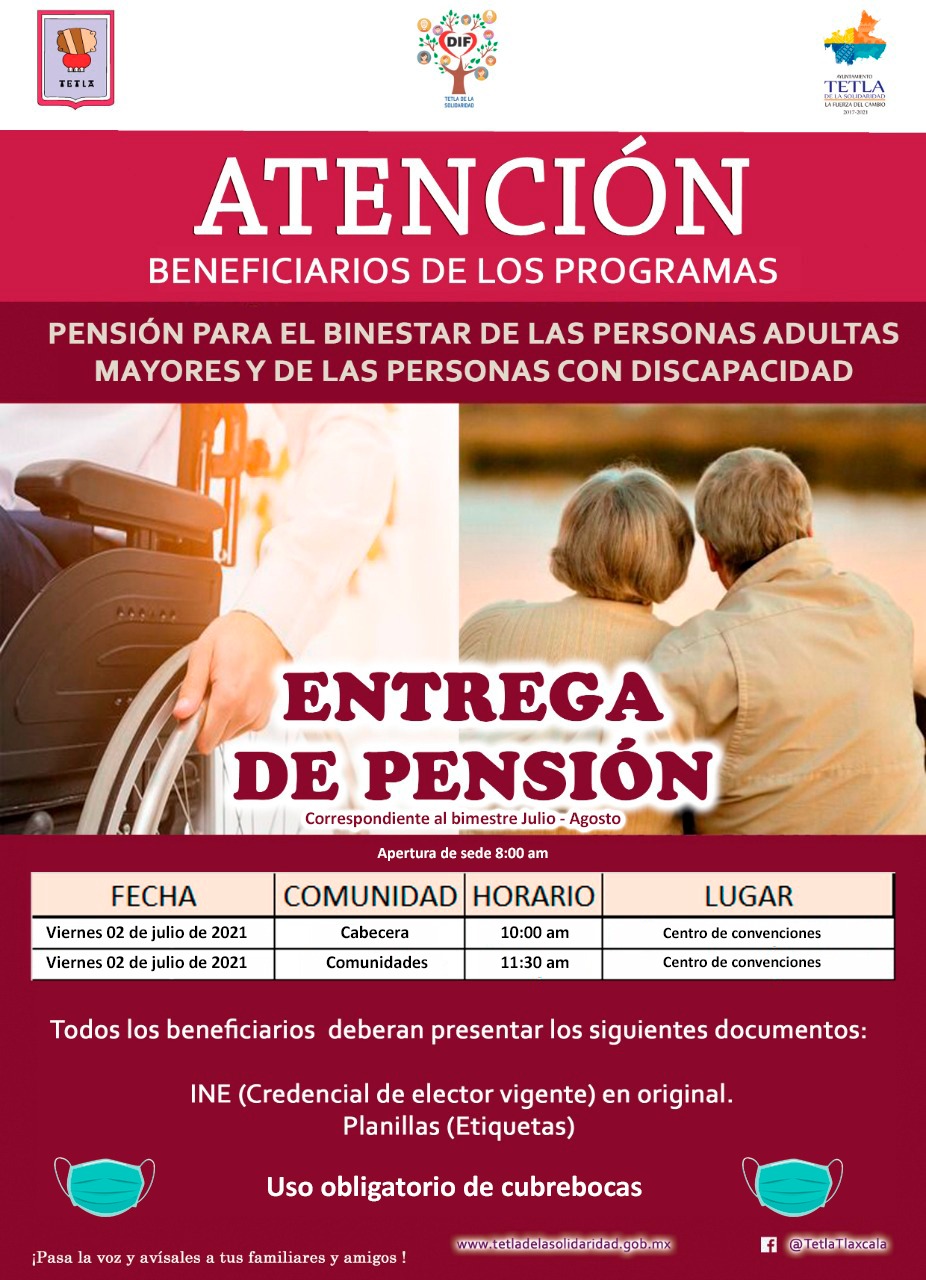 Entrega de pensión para adultos mayores en Tetla