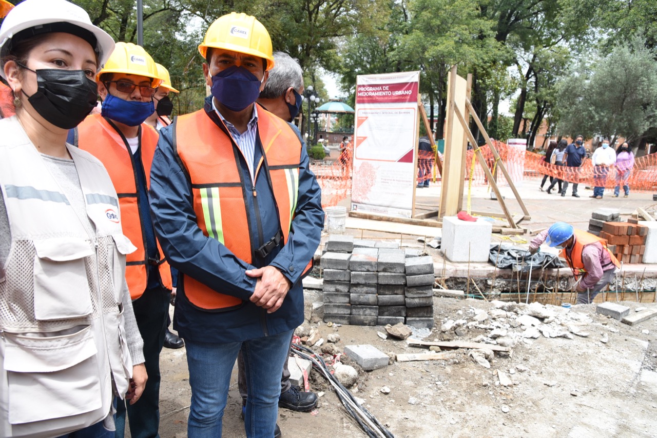 Verifica Jorge Corichi obras de remodelación del Centro Histórico de Tlaxcala
