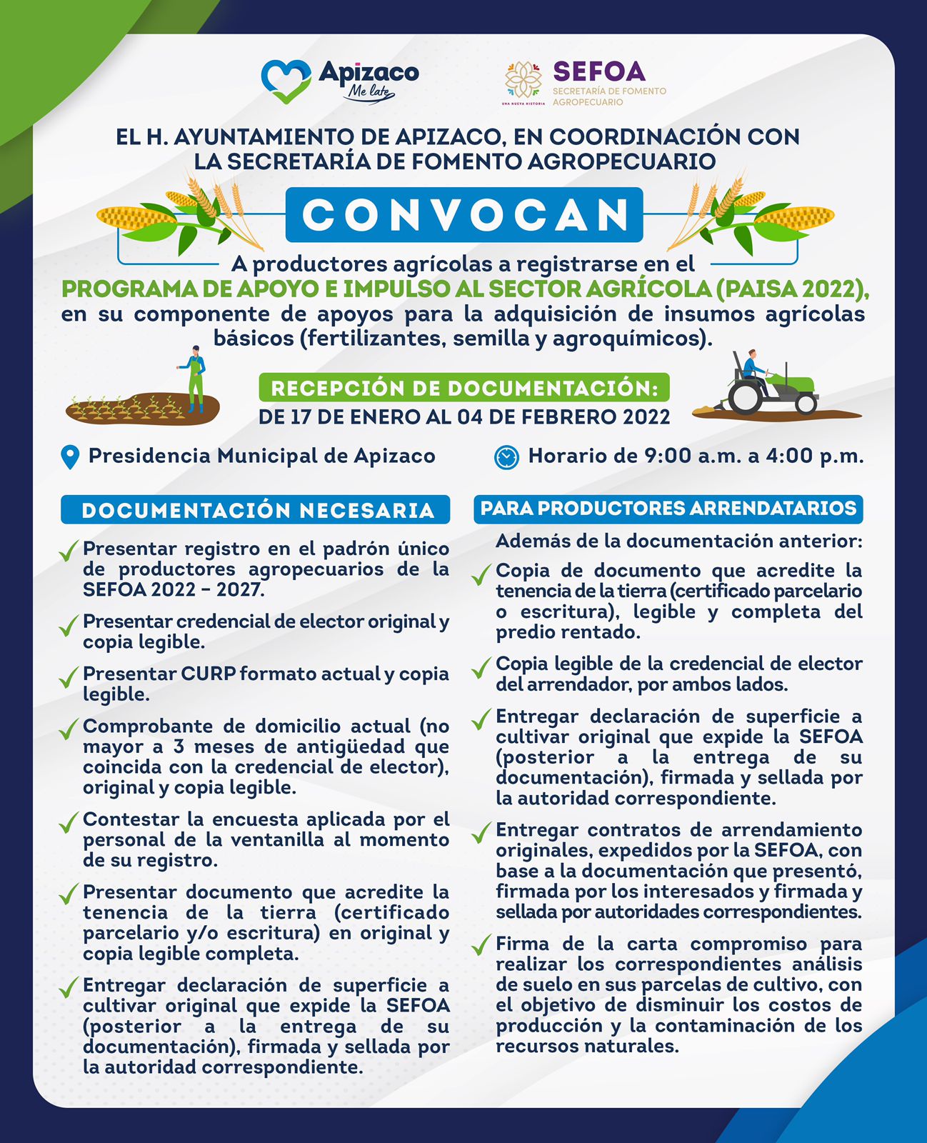 Convocan a participar en el programa PAISA 2022 de la SEFOA