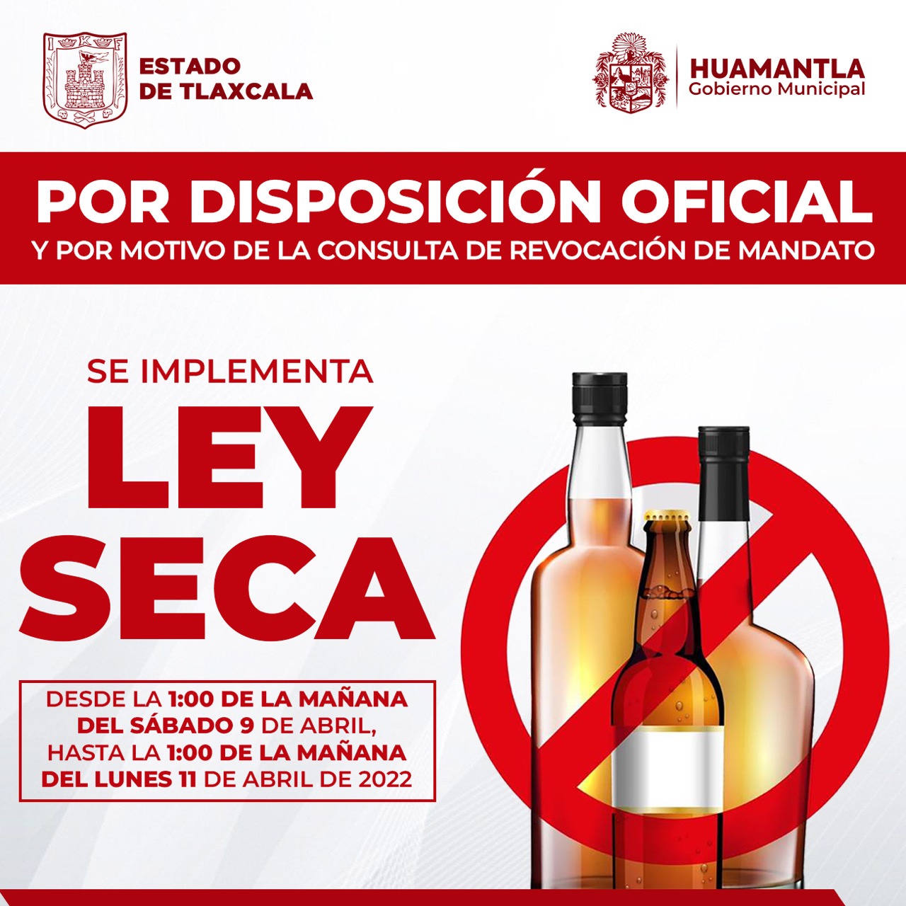 Atenderá  ayuntamiento de Huamantla disposición estatal de Ley Seca