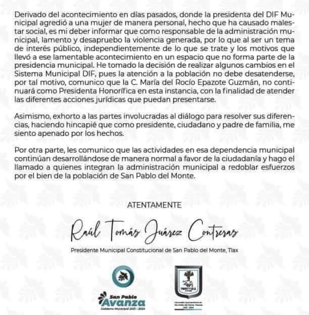 Destituyen a presidenta honorífica del DIF en San Pablo del Monte