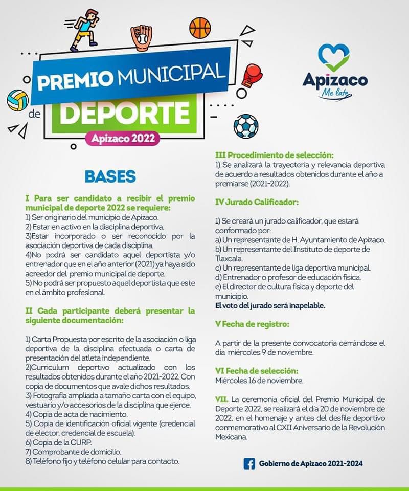 Invita Apizaco  a participar en el Premio Municipal del Deporte