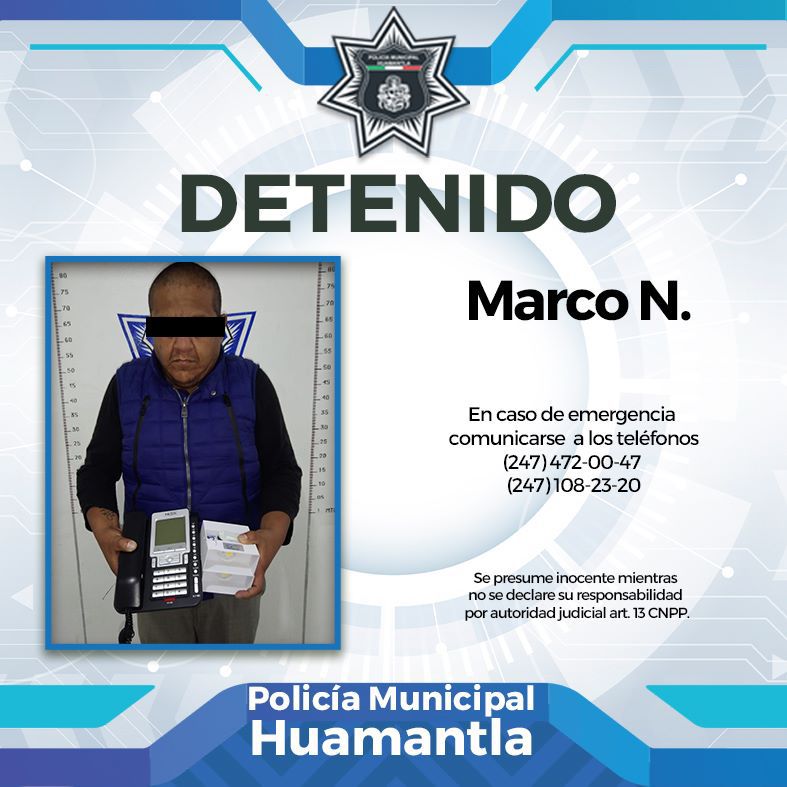 Por videovigilancia policía de Huamantla detiene a hombre por robo