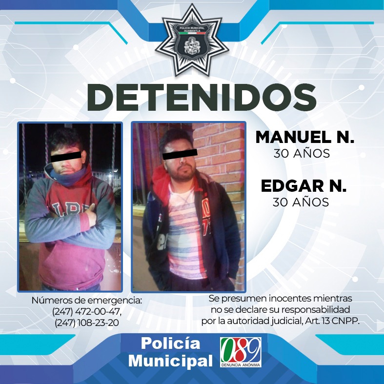 Aseguran policías de Huamantla a presuntos ladrones de autopartes