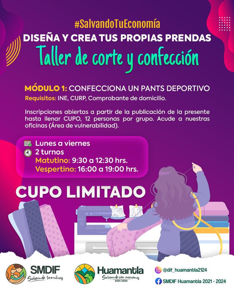 Invita SMDIF Huamantla a participar en el taller de corte y confección