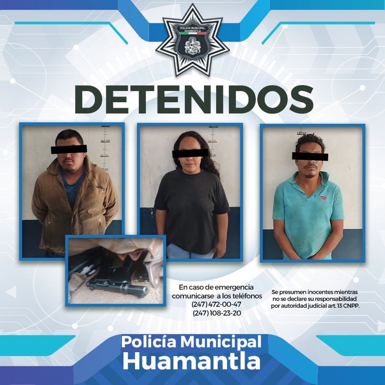 Arresta policía de Huamantla a 3 personas por delito de portación de arma de fuego