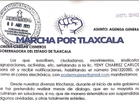 Documento escrito por integrantes pertenecientes a la Marcha por Tlaxcala