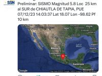 Sismo de Magnitud 5.8 con epicentro en Puebla impacta en Tlaxcala