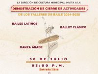 Invita la Dirección de Cultura de la capital al cierre de talleres de baile y de artes plásticas 2024-2025