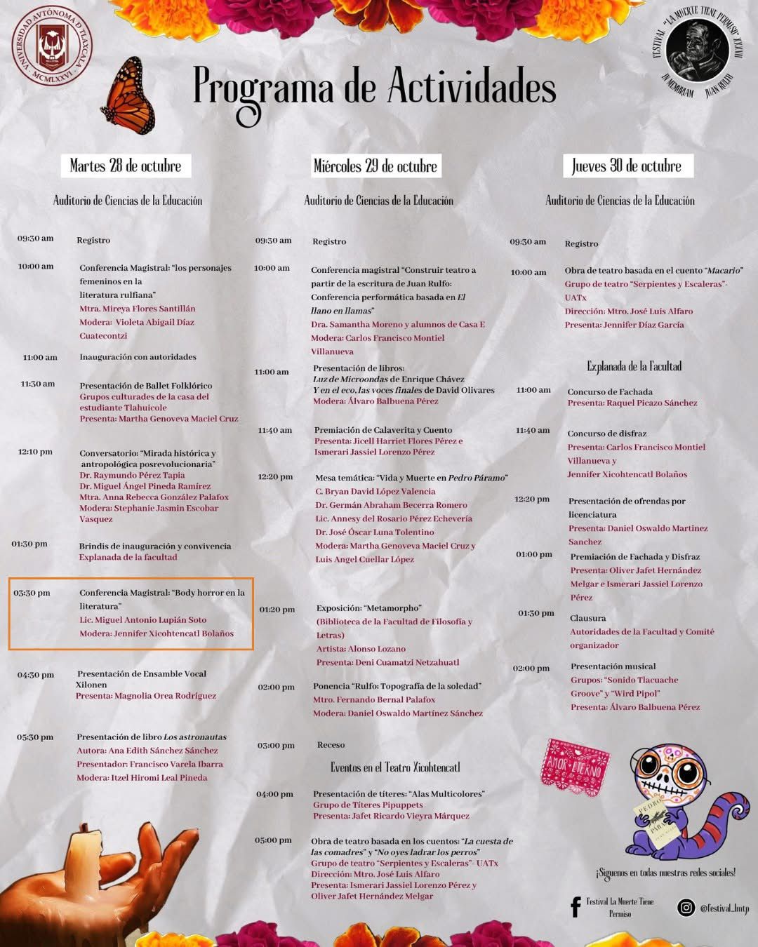 Arranca el XXXVII Festival “La muerte tiene permiso” In memoriam Juan Rulfo